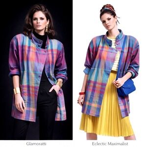 Vtg 80s Lutz Teutloff Jacket 8 West Germany Linen Multicolor Plaid Art To Wear